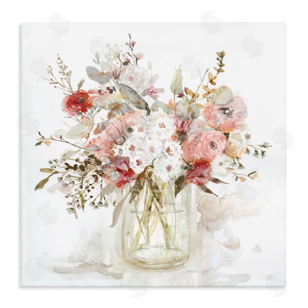 Carol Robinson Soft Blush Botanical Bouquet Stretched Canvas Wall Art Print