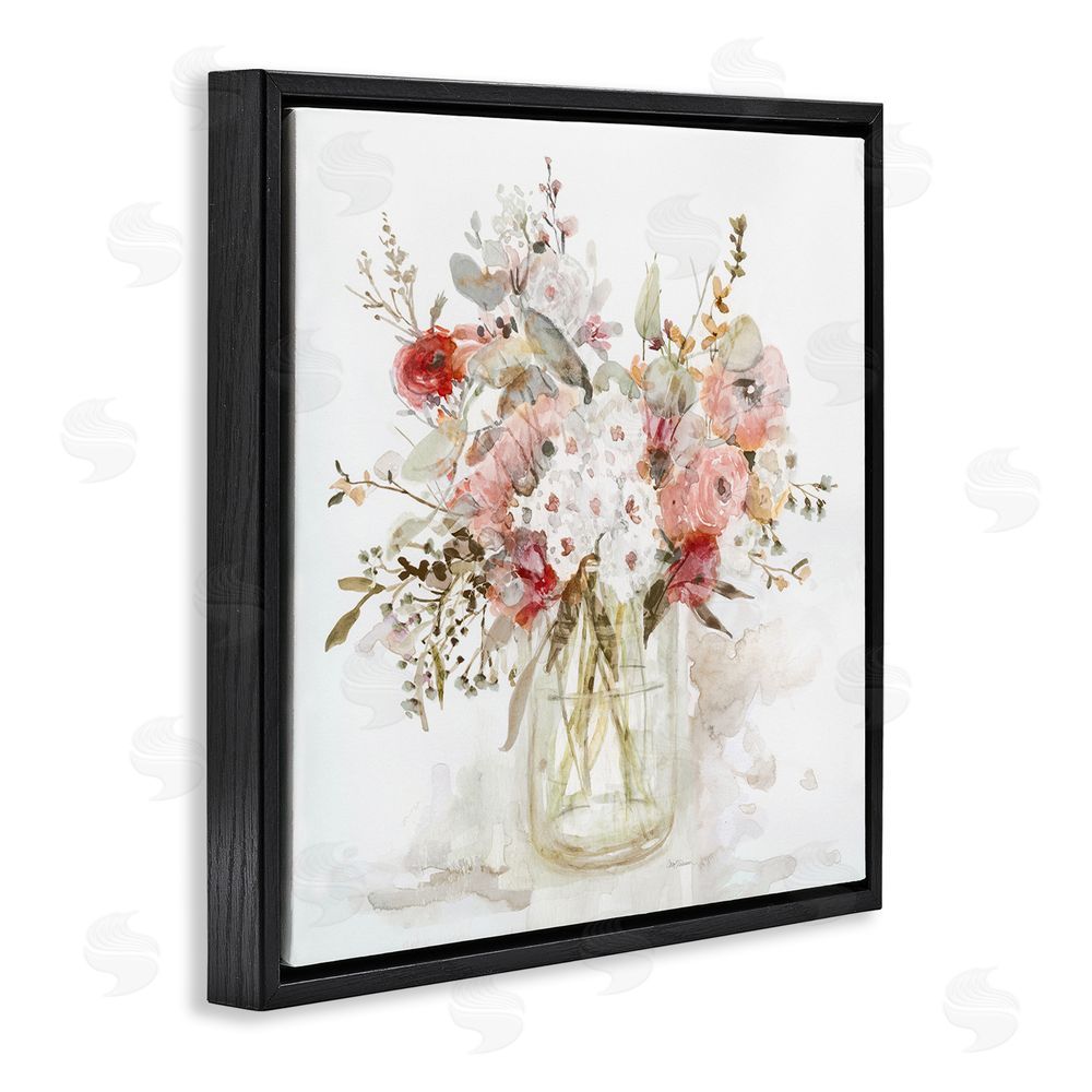 Carol Robinson Soft Blush Botanical Bouquet Black Floating Frame Canvas Wall Art Print