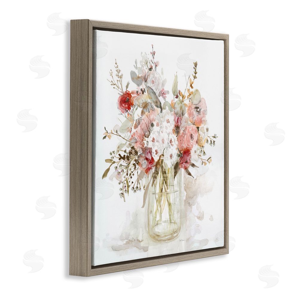 Carol Robinson Soft Blush Botanical Bouquet Brown Floating Frame Canvas Wall Art Print