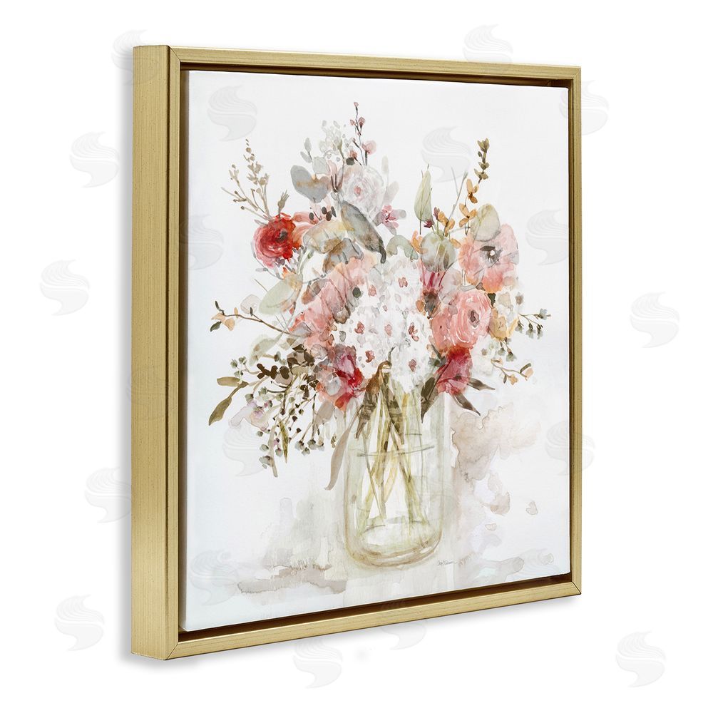 Carol Robinson Soft Blush Botanical Bouquet Gold Floating Frame Canvas Wall Art Print