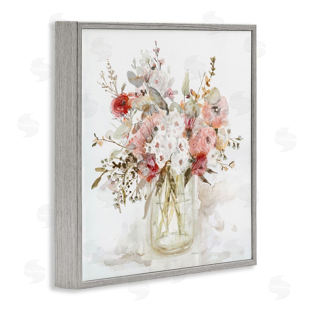 Carol Robinson Soft Blush Botanical Bouquet Gray Framed Giclee Wall Art Print