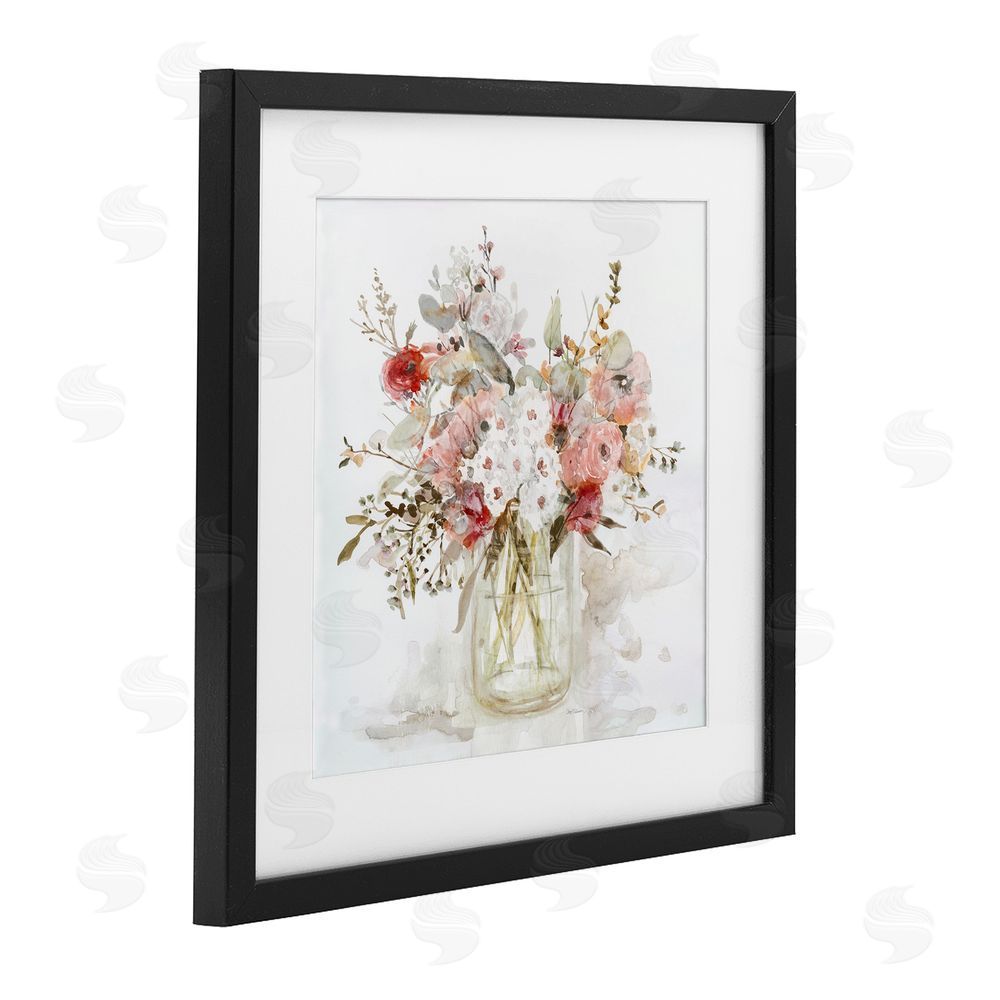 Carol Robinson Soft Blush Botanical Bouquet Black Framed Print Under Glass Wall Art