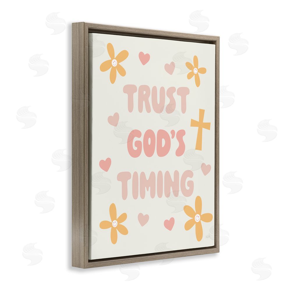 Natalie Carpentieri Retro Trust God's Timing Brown Floating Frame Canvas Wall Art Print