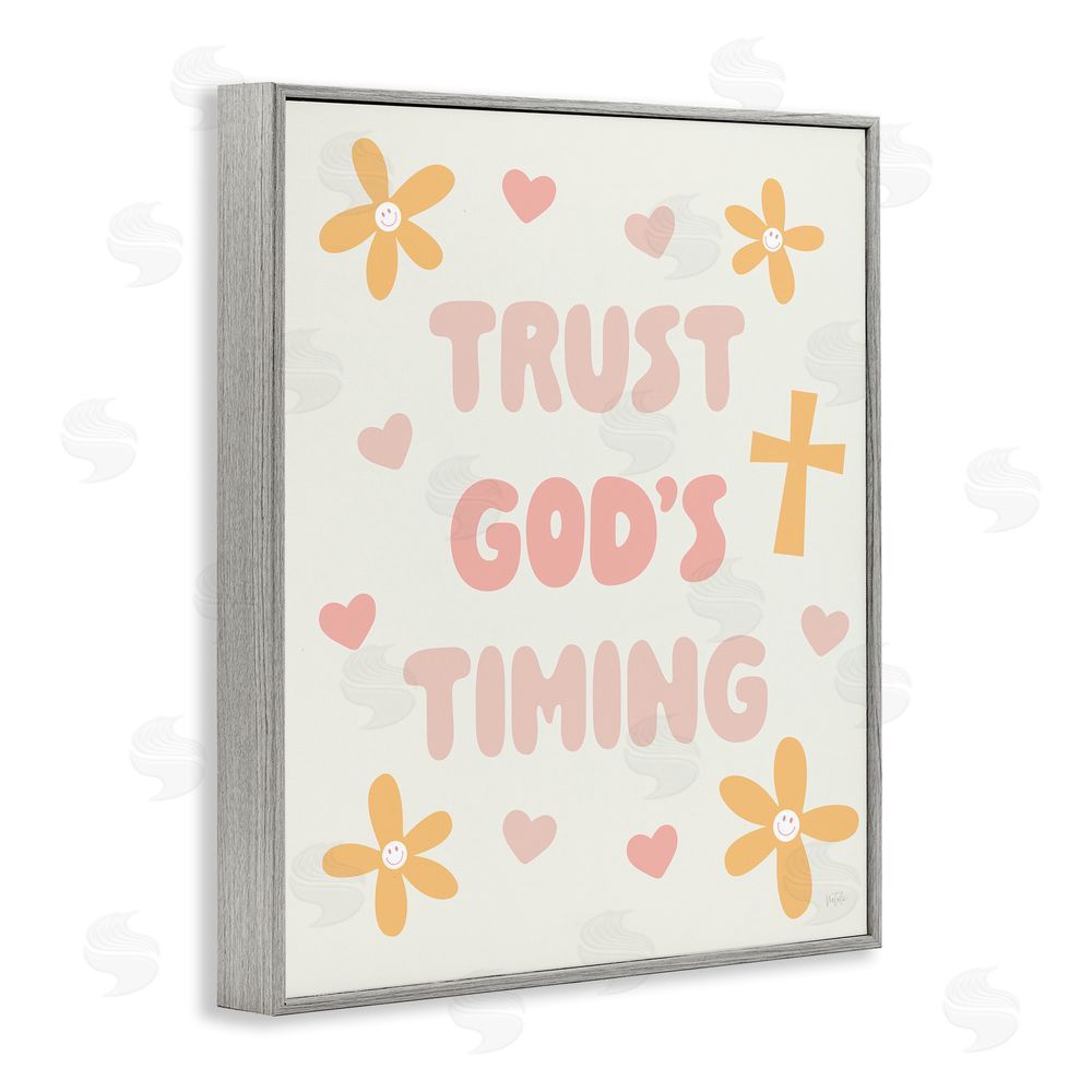 Natalie Carpentieri Retro Trust God's Timing Gray Framed Giclee Wall Art Print
