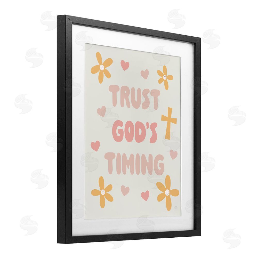 Natalie Carpentieri Retro Trust God's Timing Black Framed Print Under Glass Wall Art