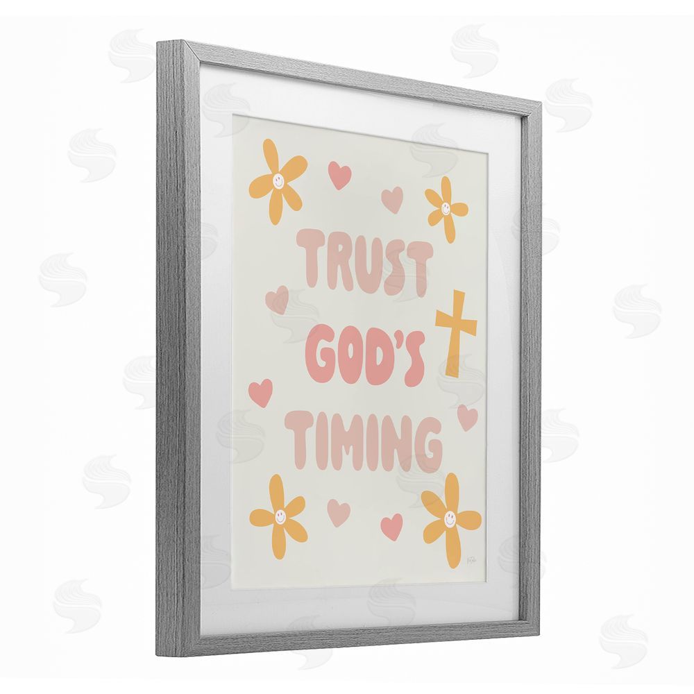 Natalie Carpentieri Retro Trust God's Timing Gray Framed Print Under Glass Wall Art