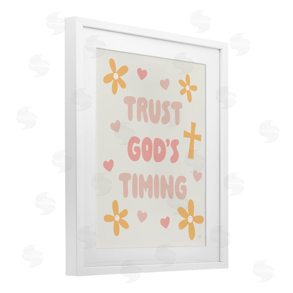 Natalie Carpentieri Retro Trust God's Timing White Framed Print Under Glass Wall Art