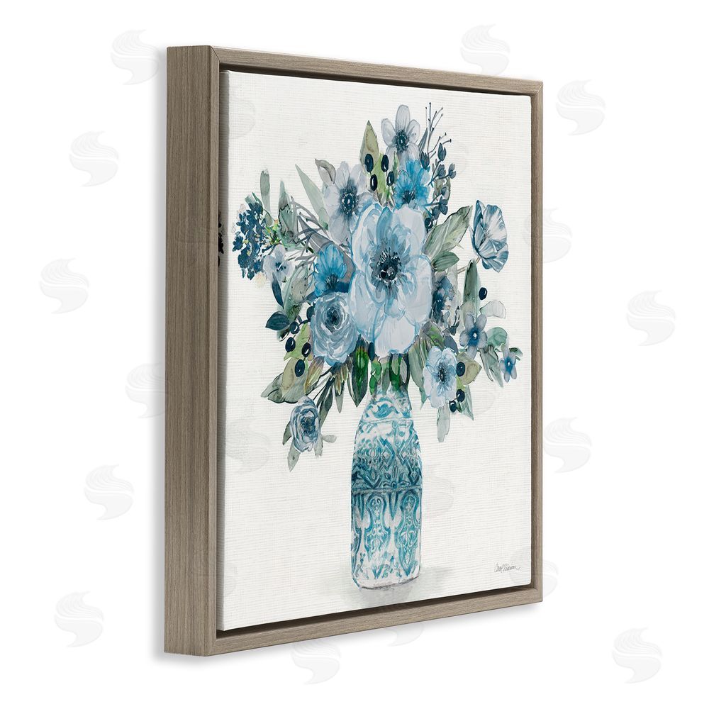 Carol Robinson Pastel Blue Botanical Bouquet Brown Floating Frame Canvas Wall Art Print