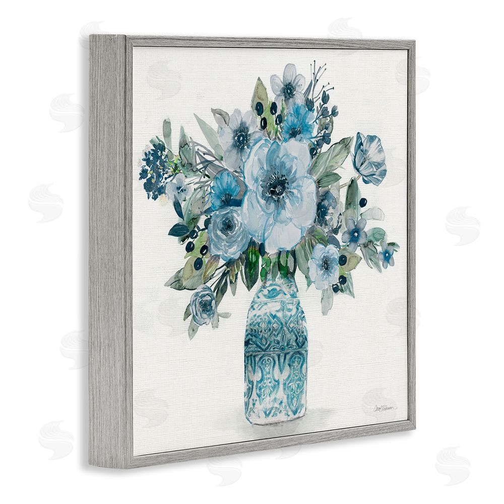 Carol Robinson Pastel Blue Botanical Bouquet Gray Framed Giclee Wall Art Print