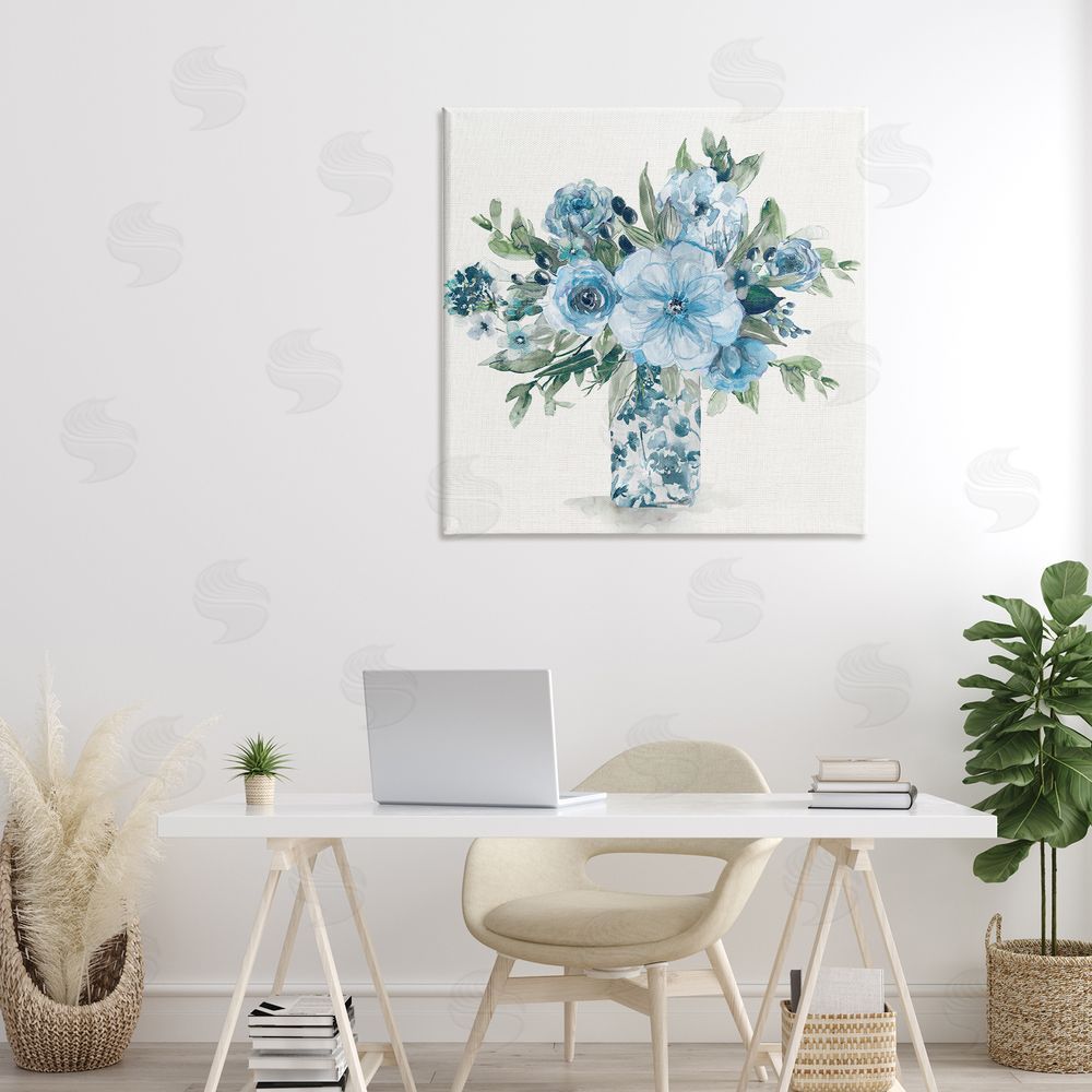 Carol Robinson Pastel Blue Bouquet Foliage Stretched Canvas Wall Art in Room
