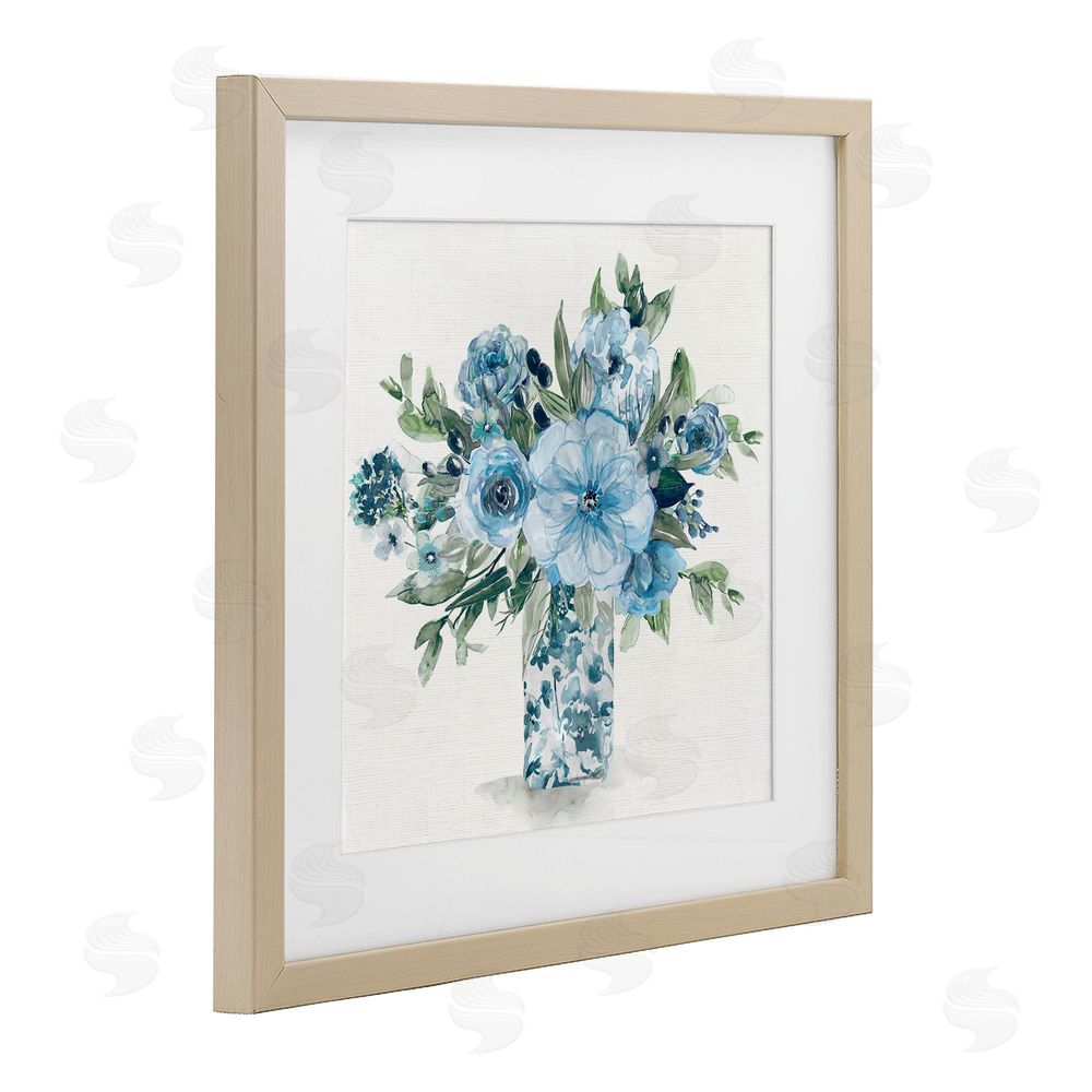 Carol Robinson Pastel Blue Bouquet Foliage Brown Framed Print Under Glass Wall Art
