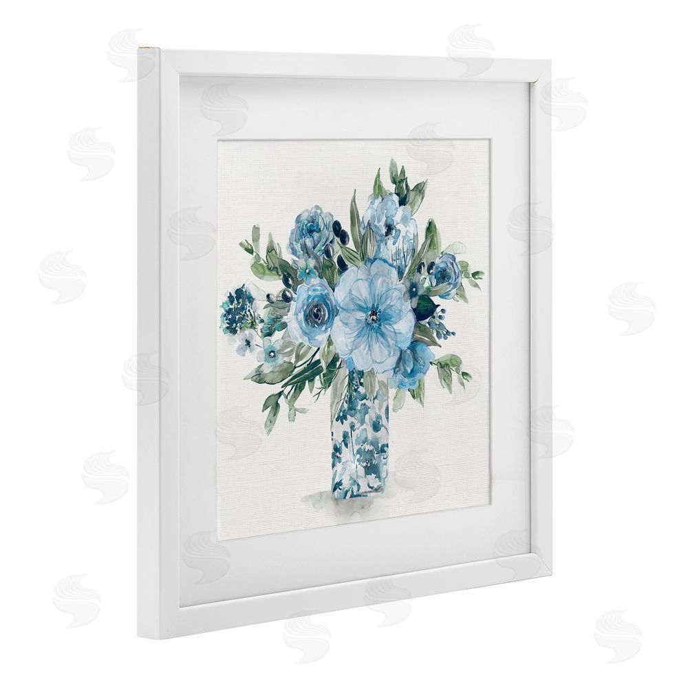 Carol Robinson Pastel Blue Bouquet Foliage White Framed Print Under Glass Wall Art