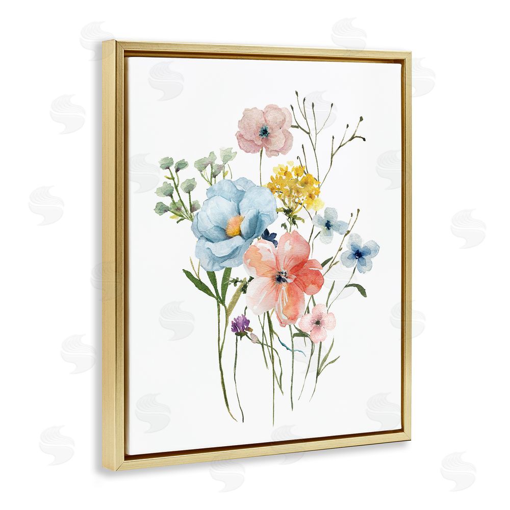 Livi Finn Spring Meadow Wild Flowers Gold Floating Frame Canvas Wall Art Print