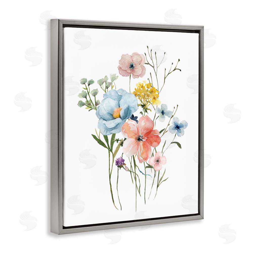 Livi Finn Spring Meadow Wild Flowers Gray Floating Frame Canvas Wall Art Print