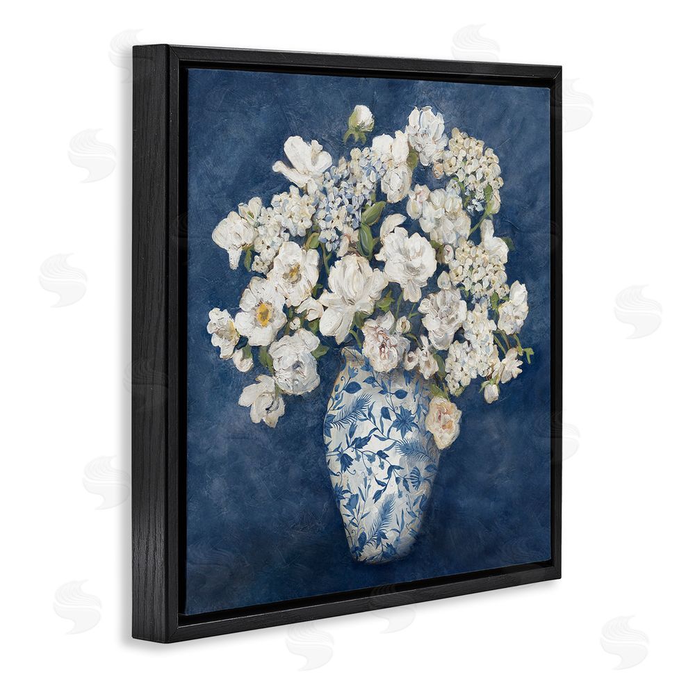 Charlene Olson Classic Blue Chinoiserie Vase Black Floating Frame Canvas Wall Art Print