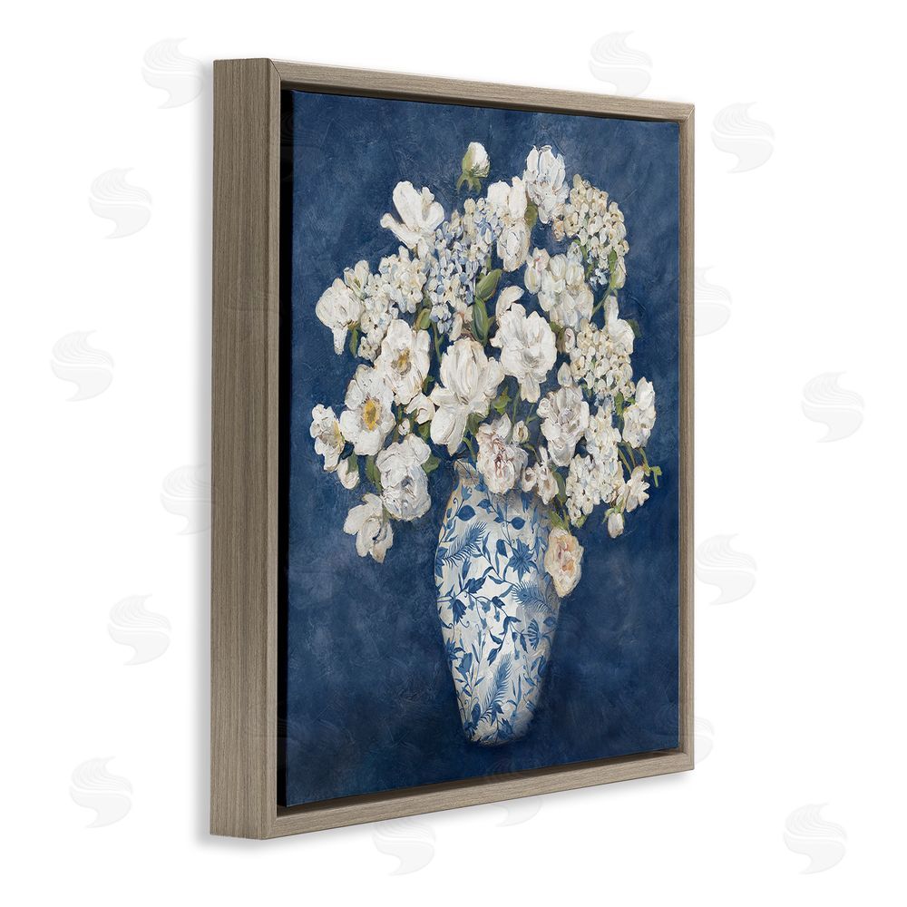 Charlene Olson Classic Blue Chinoiserie Vase Brown Floating Frame Canvas Wall Art Print