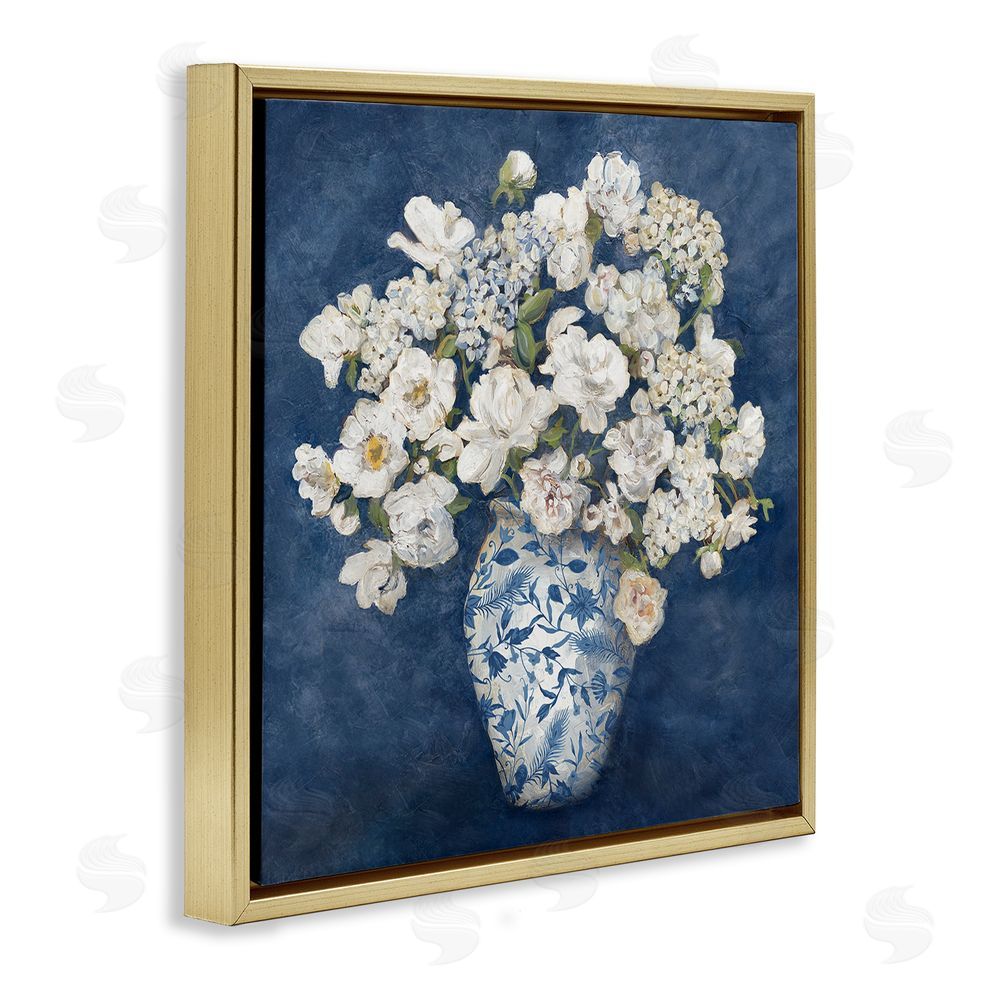 Charlene Olson Classic Blue Chinoiserie Vase Gold Floating Frame Canvas Wall Art Print