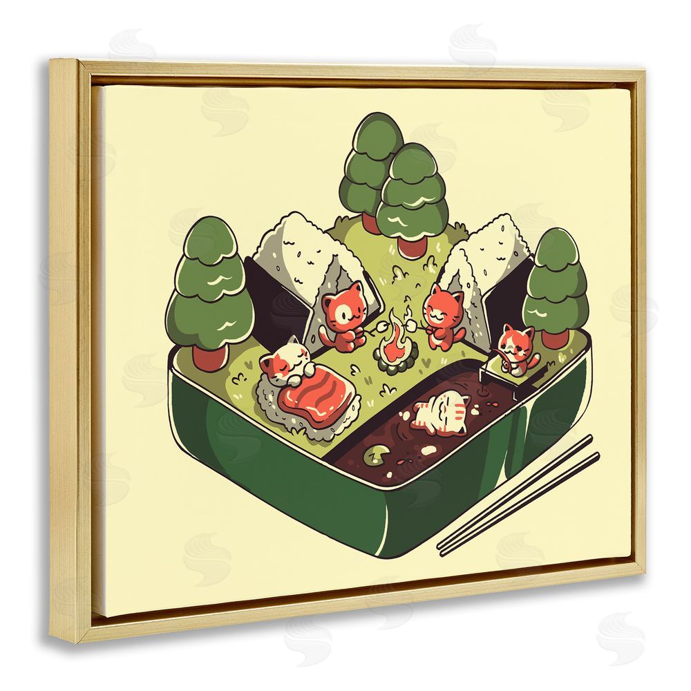 Tobe Fonseca Kawaii Sushi Camp Bento Gold Floating Frame Canvas Wall Art Print