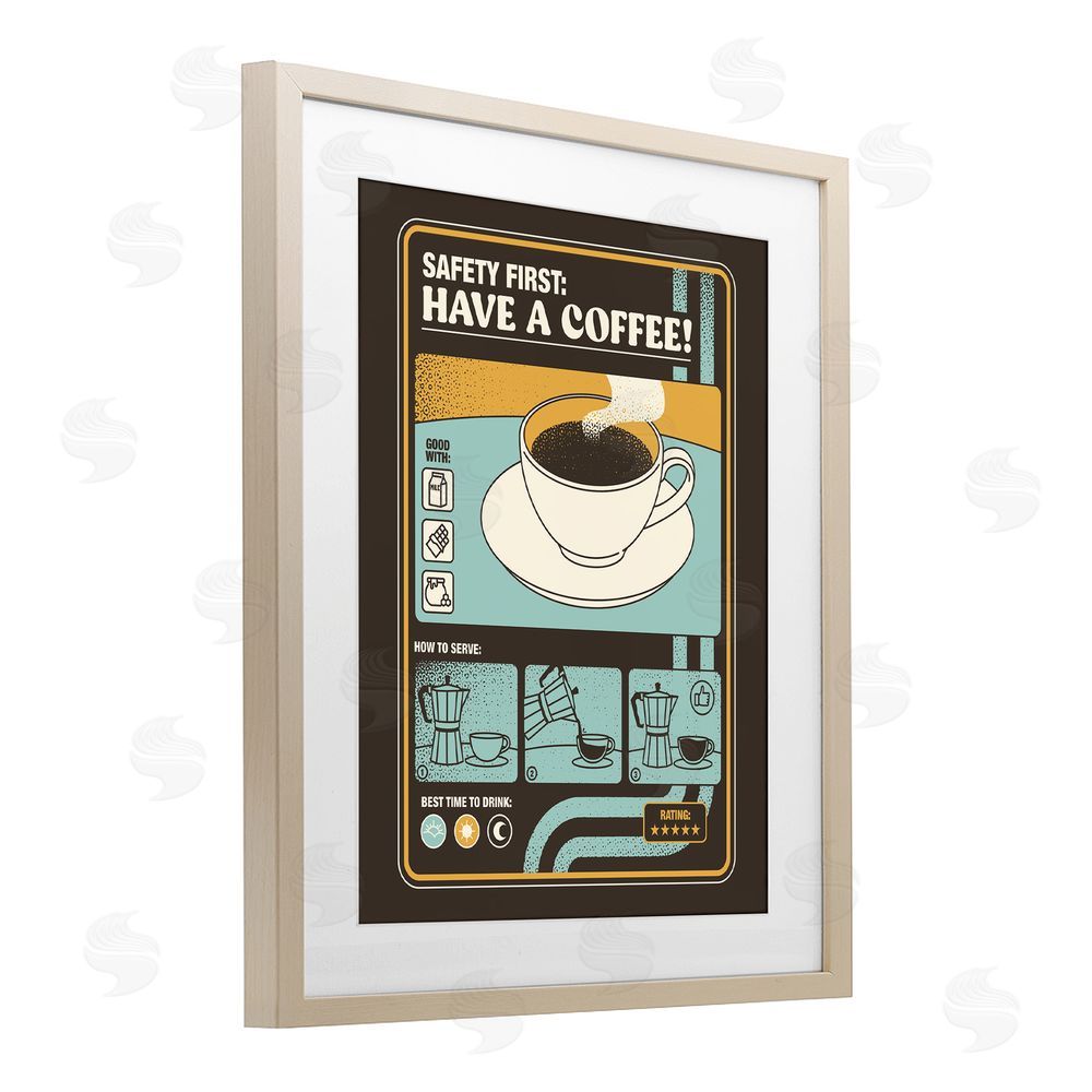 Tobe Fonseca Safety First Have A Coffee Birch Framed Print Under Glass Wall Art