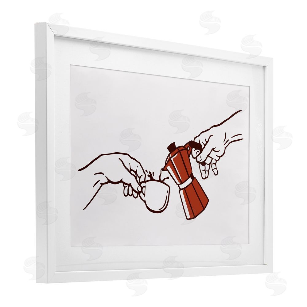 Tobe Fonseca Creation Of Coffee Classic Parody White Framed Print Under Glass Wall Art