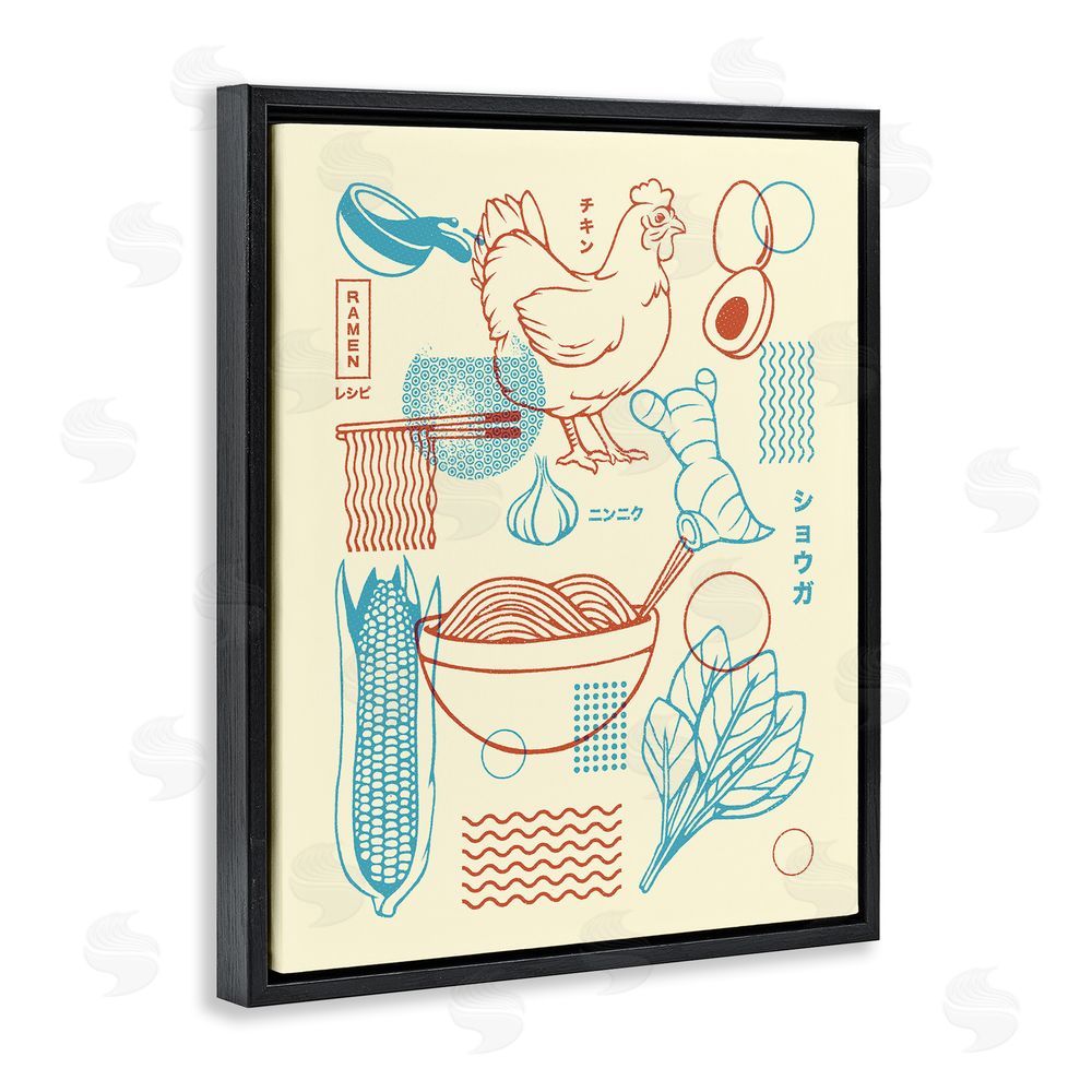 Tobe Fonseca Minimalist Ramen Ingredients Black Floating Frame Canvas Wall Art Print