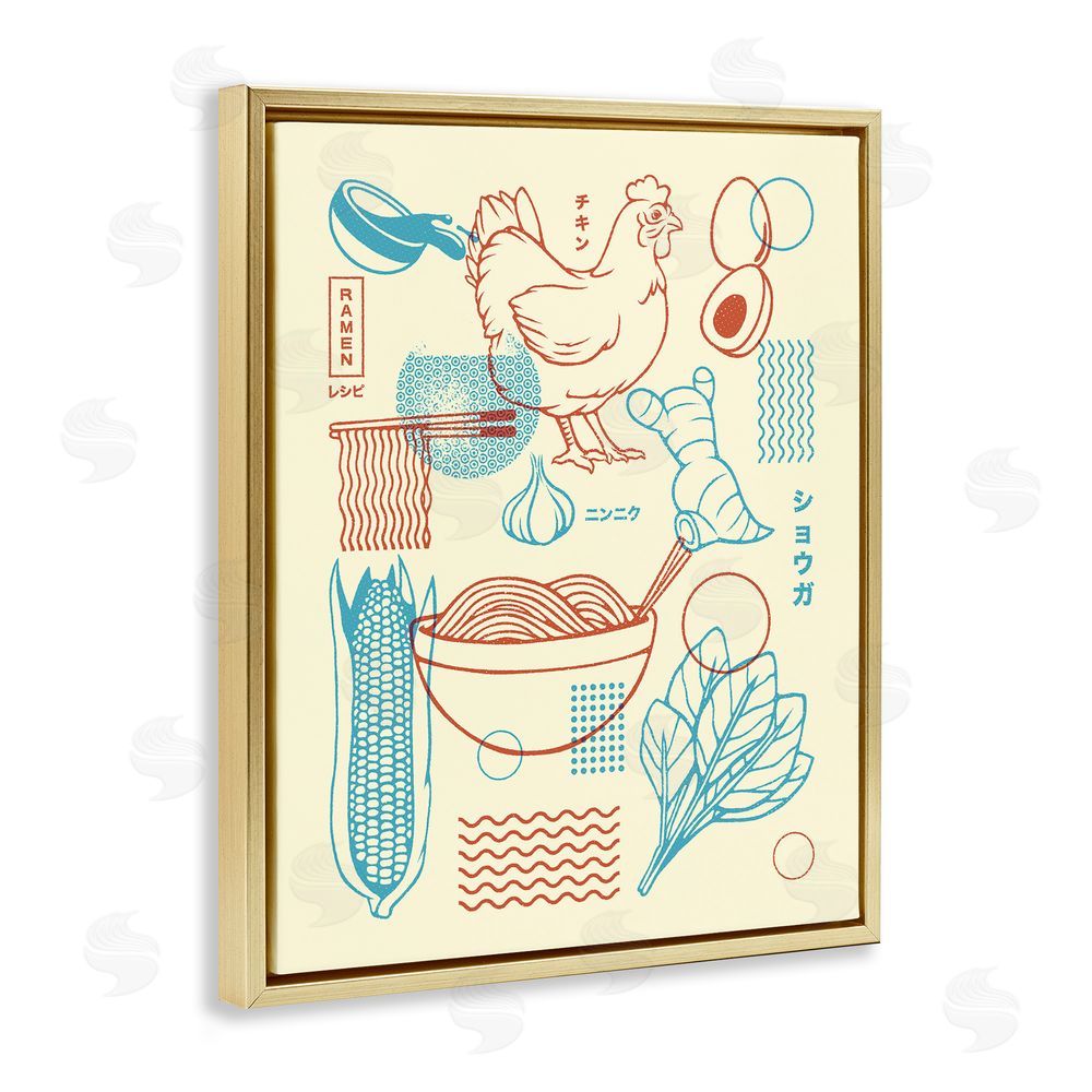 Tobe Fonseca Minimalist Ramen Ingredients Gold Floating Frame Canvas Wall Art Print