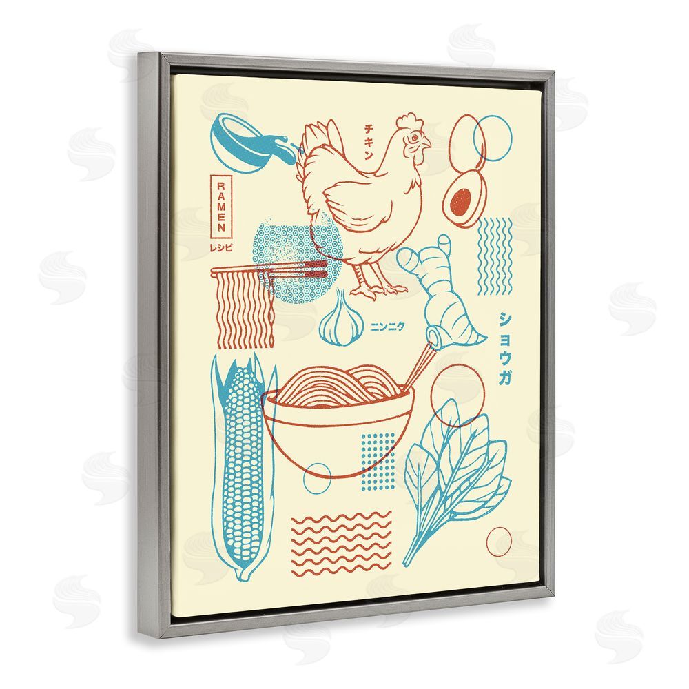 Tobe Fonseca Minimalist Ramen Ingredients Gray Floating Frame Canvas Wall Art Print