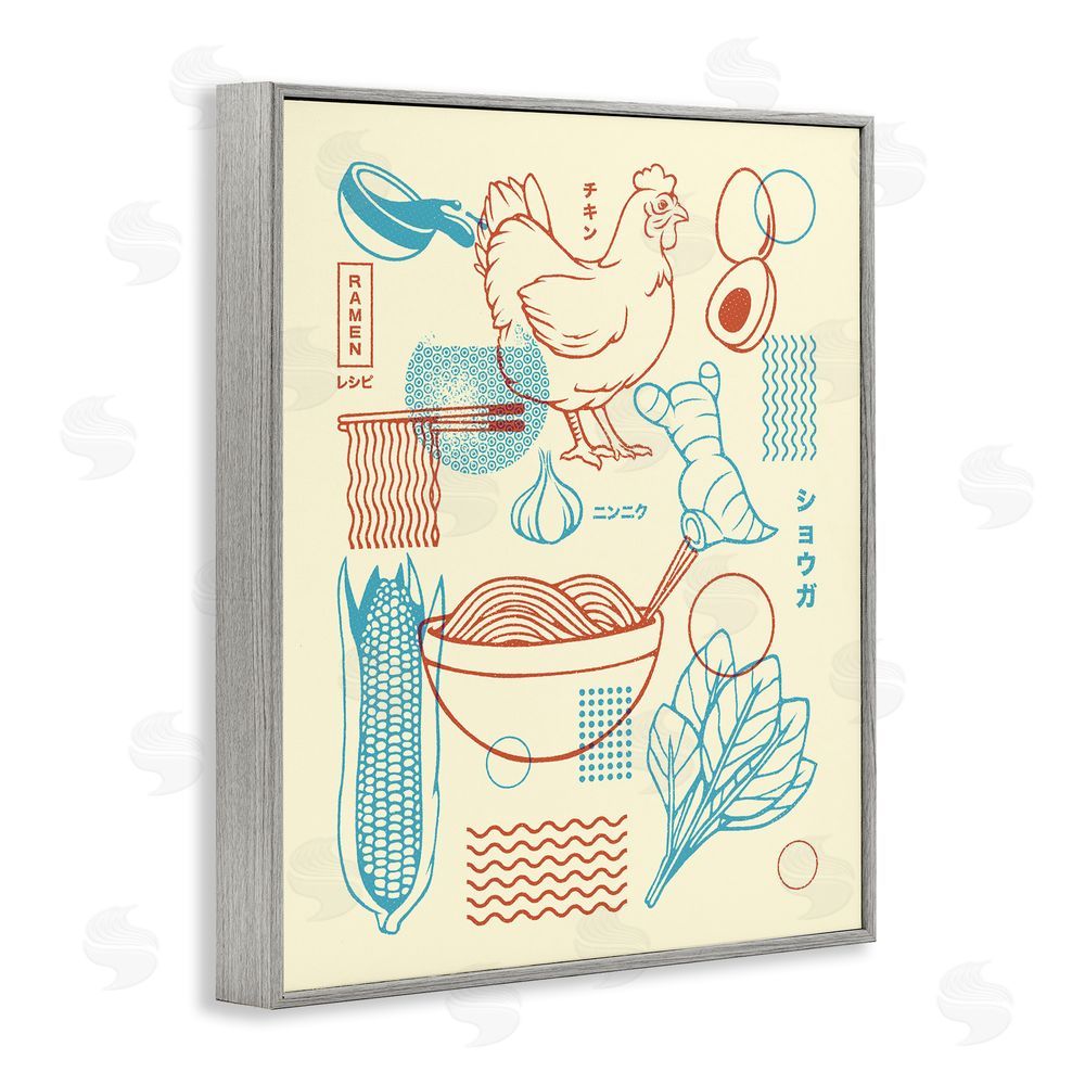 Tobe Fonseca Minimalist Ramen Ingredients Gray Framed Giclee Wall Art Print