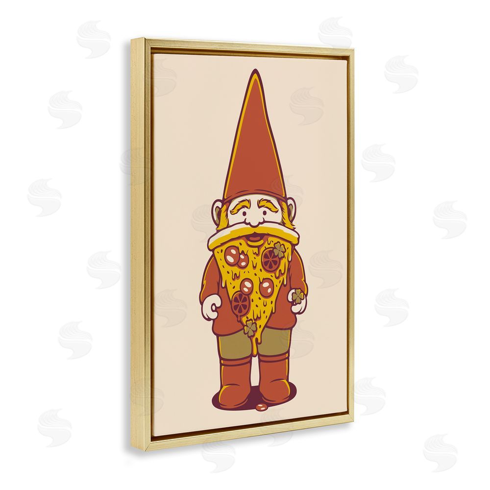 Tobe Fonseca Happy Pizza Gnome Gold Floating Frame Canvas Wall Art Print