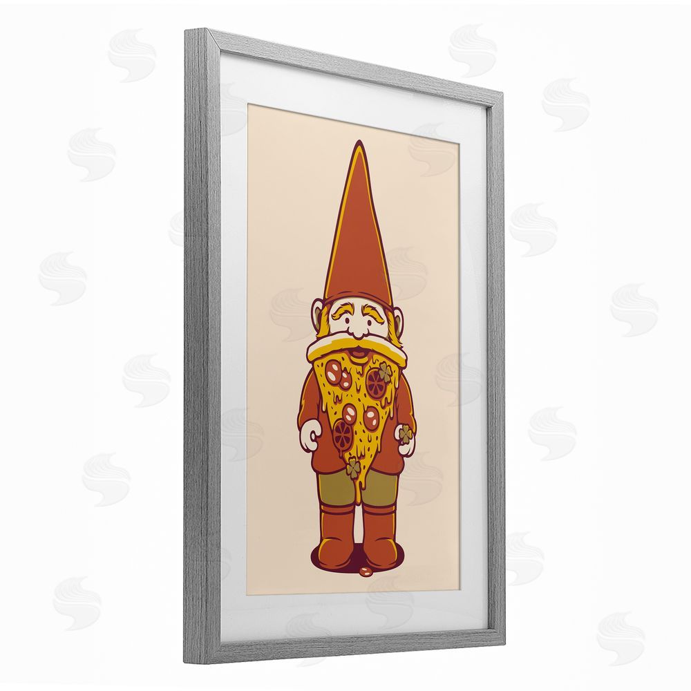 Tobe Fonseca Happy Pizza Gnome Gray Framed Print Under Glass Wall Art