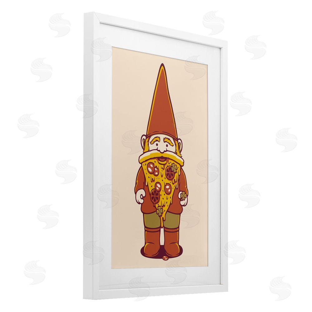 Tobe Fonseca Happy Pizza Gnome White Framed Print Under Glass Wall Art