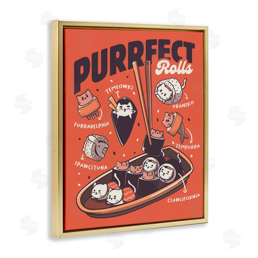 Tobe Fonseca Purrfect Rolls Sushi Cats Gold Floating Frame Canvas Wall Art Print