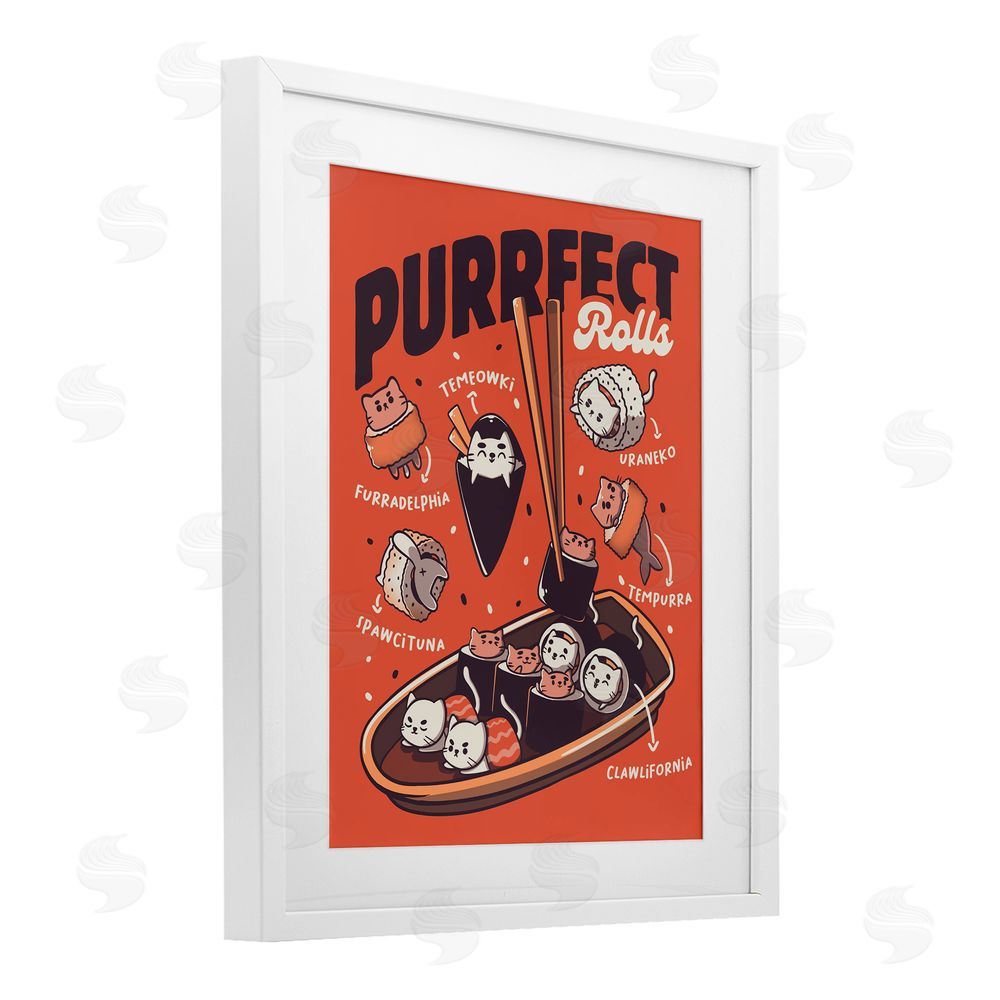 Tobe Fonseca Purrfect Rolls Sushi Cats White Framed Print Under Glass Wall Art
