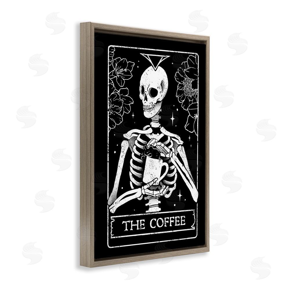 EduEly Designs The Coffee Skeleton Tarot Brown Floating Frame Canvas Wall Art Print
