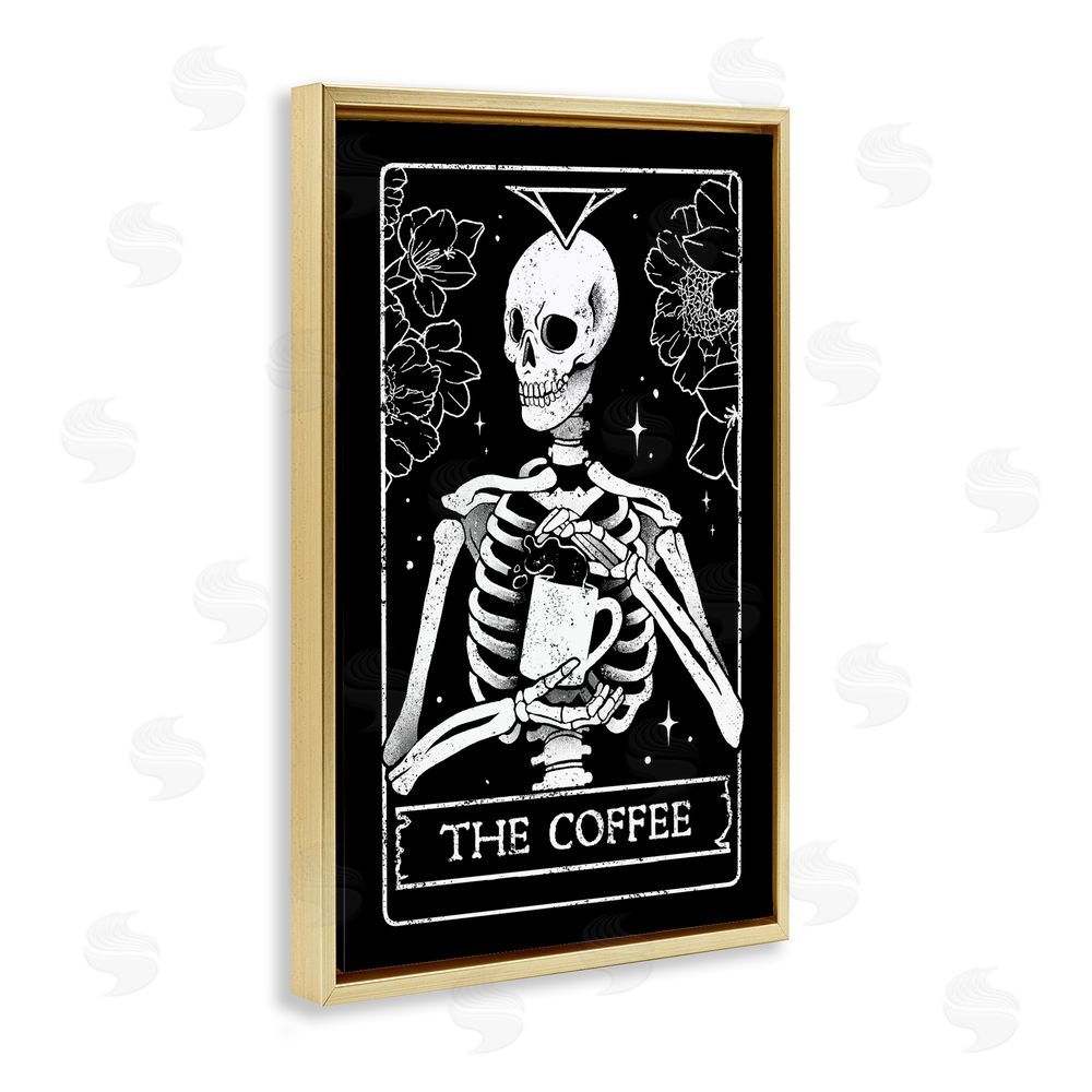 EduEly Designs The Coffee Skeleton Tarot Gold Floating Frame Canvas Wall Art Print