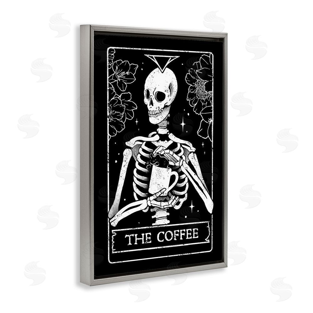 EduEly Designs The Coffee Skeleton Tarot Gray Floating Frame Canvas Wall Art Print