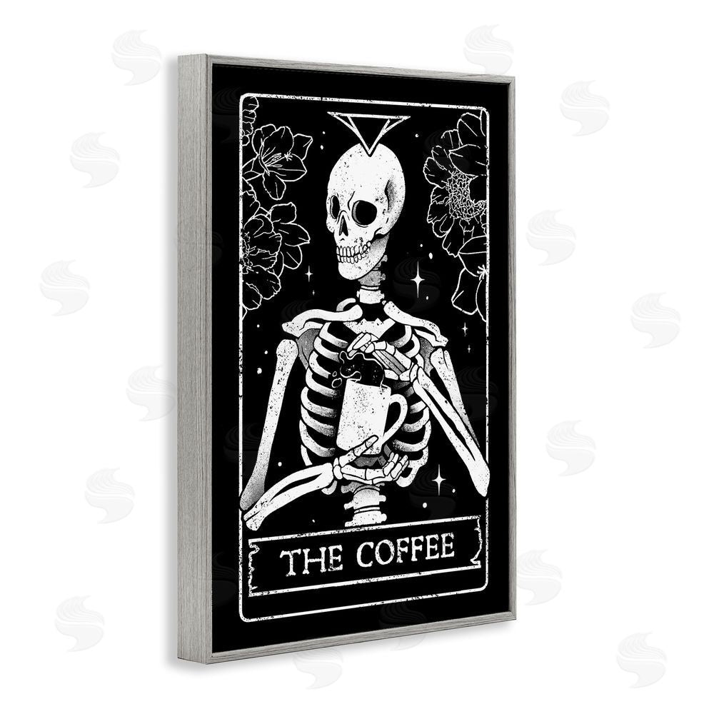 EduEly Designs The Coffee Skeleton Tarot Gray Framed Giclee Wall Art Print