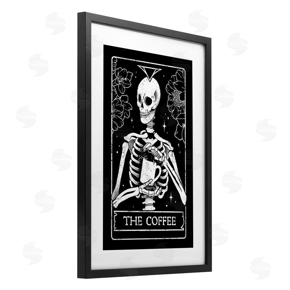 EduEly Designs The Coffee Skeleton Tarot Black Framed Print Under Glass Wall Art
