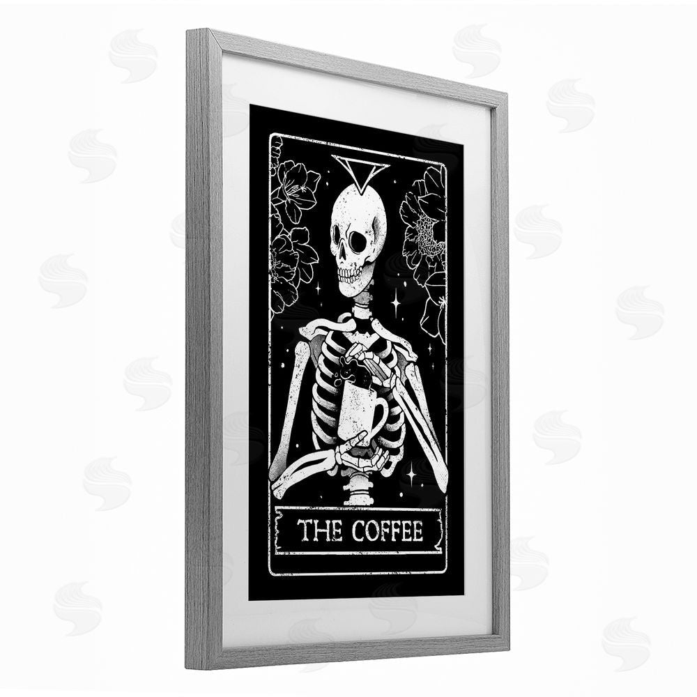 EduEly Designs The Coffee Skeleton Tarot Gray Framed Print Under Glass Wall Art