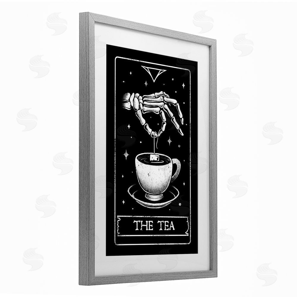 EduEly Designs The Tea Skeleton Tarot Gray Framed Print Under Glass Wall Art