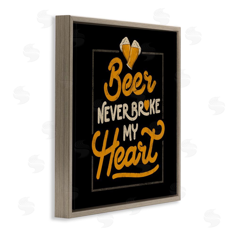 EduEly Designs Beer Never Broke My Heart Brown Floating Frame Canvas Wall Art Print