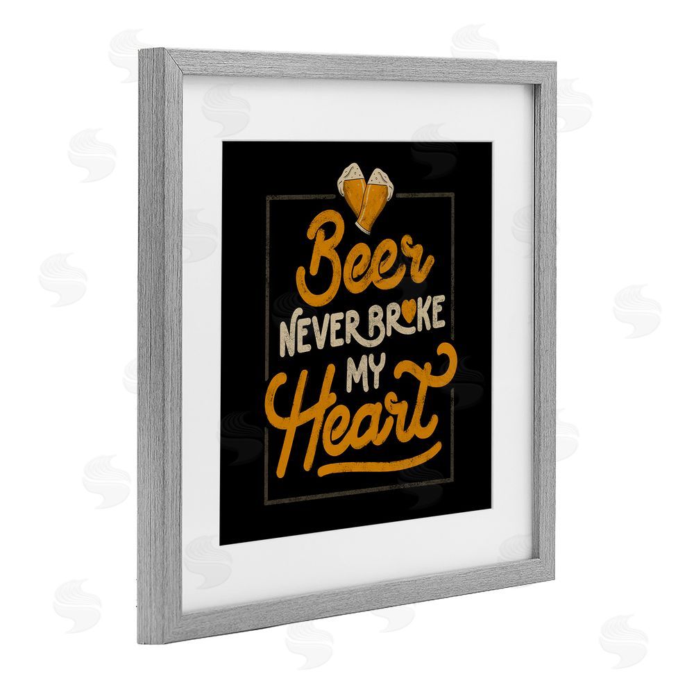 EduEly Designs Beer Never Broke My Heart Gray Framed Print Under Glass Wall Art