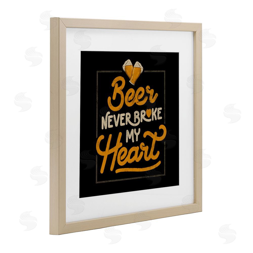 EduEly Designs Beer Never Broke My Heart Brown Framed Print Under Glass Wall Art
