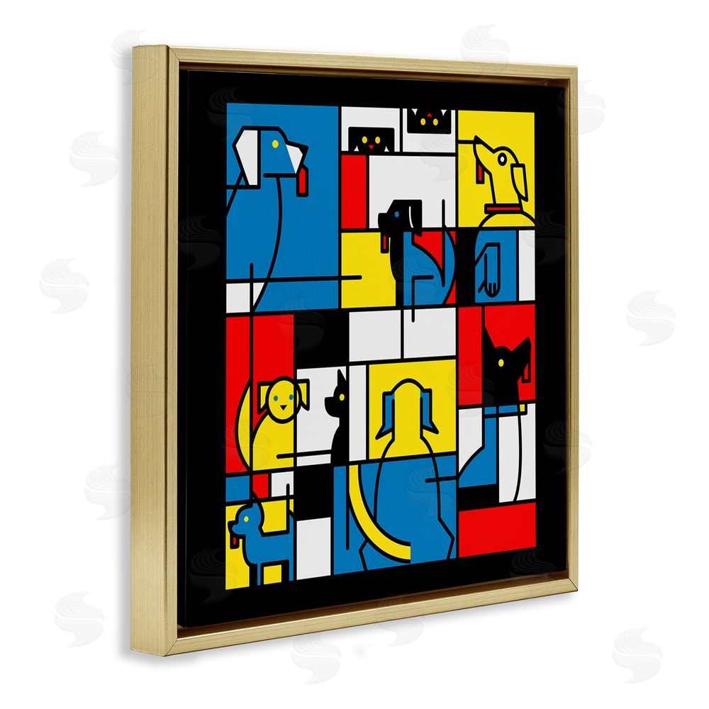 Tobe Fonseca Color Block Dogs Abstract Gold Floating Frame Canvas Wall Art Print