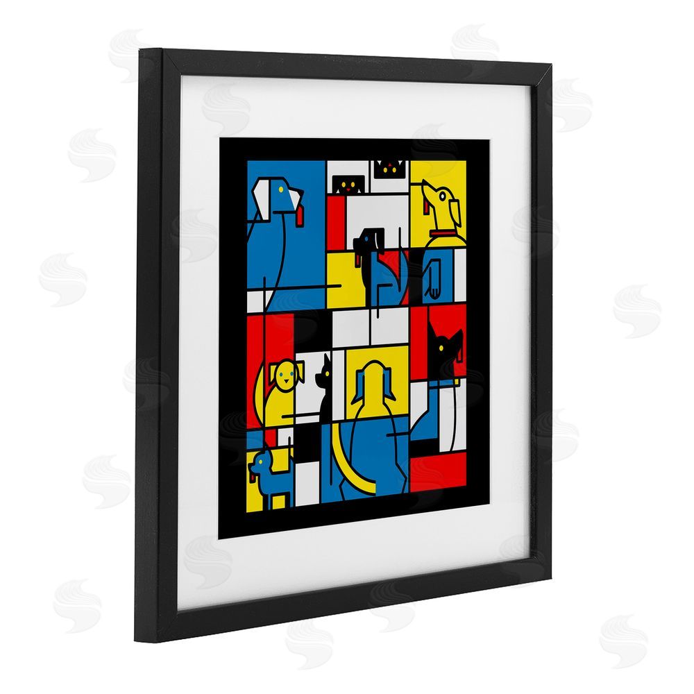 Tobe Fonseca Color Block Dogs Abstract Black Framed Print Under Glass Wall Art