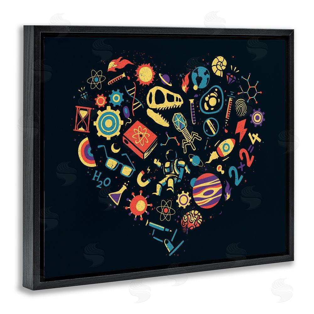 Tobe Fonseca Retro Science Heart Black Floating Frame Canvas Wall Art Print
