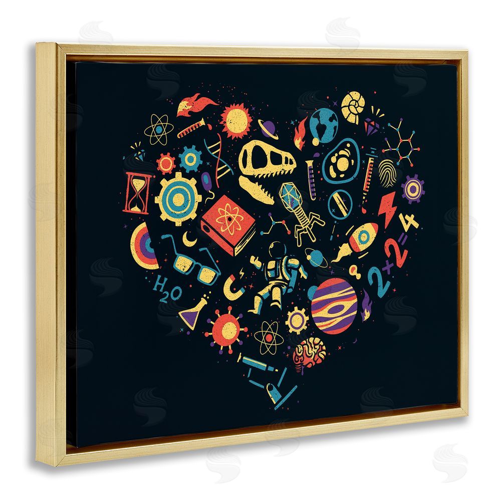 Tobe Fonseca Retro Science Heart Gold Floating Frame Canvas Wall Art Print