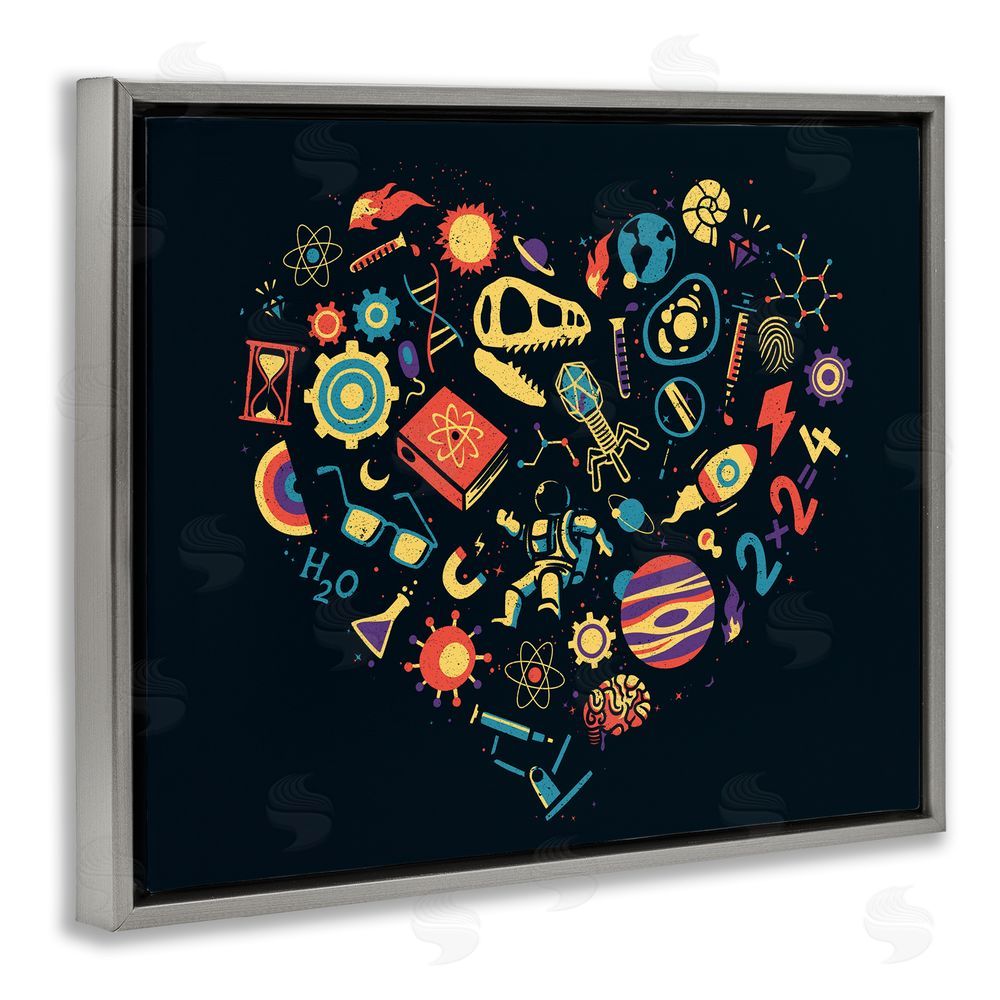 Tobe Fonseca Retro Science Heart Gray Floating Frame Canvas Wall Art Print