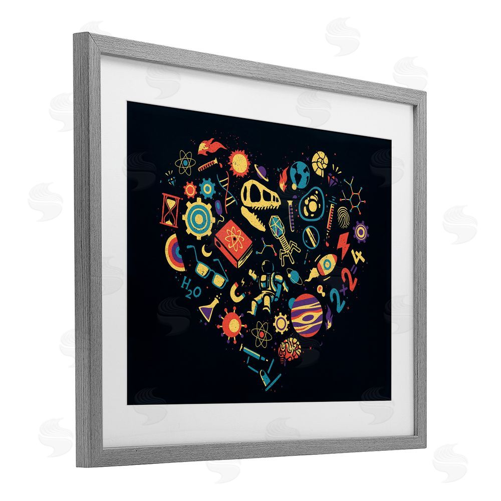 Tobe Fonseca Retro Science Heart Gray Framed Print Under Glass Wall Art