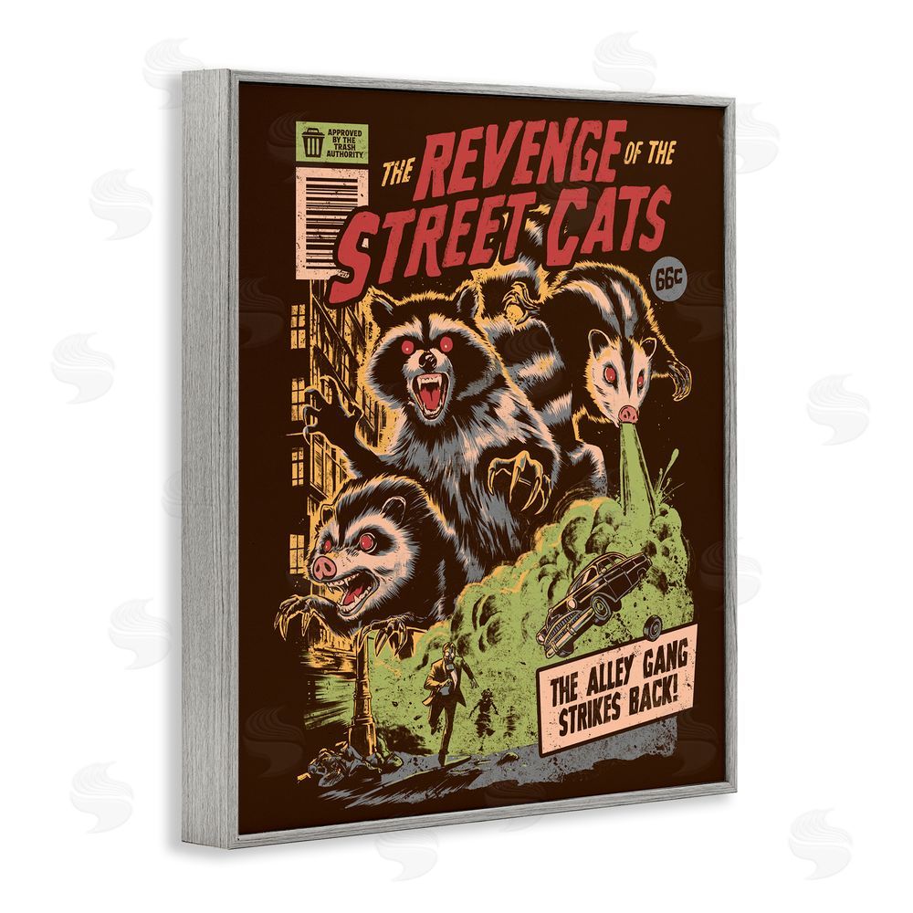 EduEly Designs Revenge Of Street Cats Gray Framed Giclee Wall Art Print
